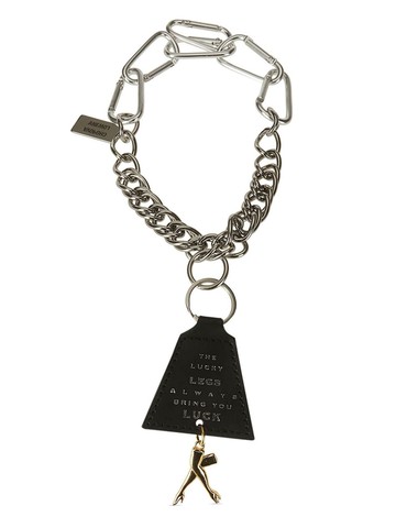 Chopova Lowena - leg-charm chain necklace - women - Palladium Plated Brass/Leather - One Size - Black