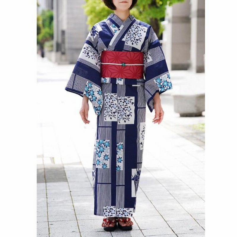 浴衣 3点セット 縞に色紙紋 レディース 30代 40代 50代 女性用 浴衣 3点セット 縞に色紙紋 レディース 30代 40代 50代 女性用