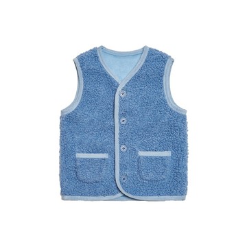 【ERSS】兒童 幼童 保暖背心 Q毛 泰迪熊 鈕扣 口袋 背心  寶石藍【K10222】