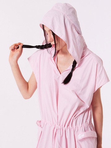 Hooded Cargo V-neck Maxi Dress [PINK]
