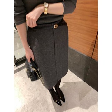 DORACTR 本期Bi入！知性優雅毛呢半身裙女垂感高腰中長款包臀裙子