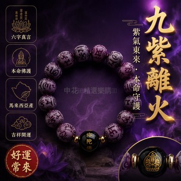 台灣出貨 九紫離火菩提手串 本命佛六字箴言 天然菩提原材 手工干磨工藝 12mm尺寸 祈福佩戴文玩 十二生肖本命年飾品