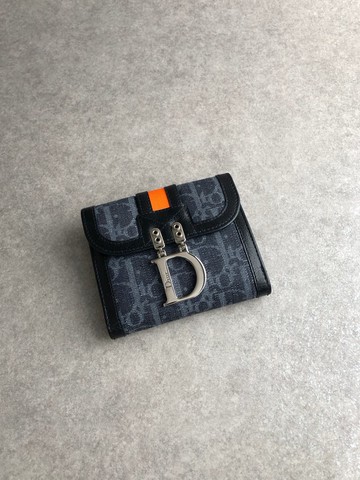 【日本直送 名牌中古包】Christian Dior 迪奧 Troter 零錢包 靛藍色 D Logo 帆布 雙折 mpv8rz