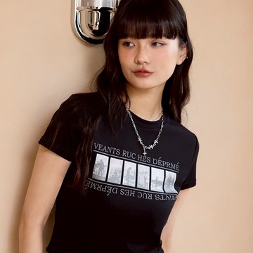 LALLO-休閒街頭風短版上衣-黑色