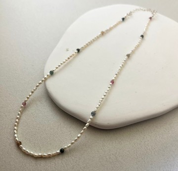 925銀 彩色碧璽珍珠短項鍊