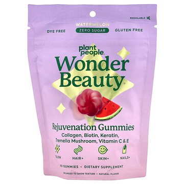 Plant People, WonderBeauty®，頭髮、皮膚和指甲煥活軟糖，西瓜味，60 粒