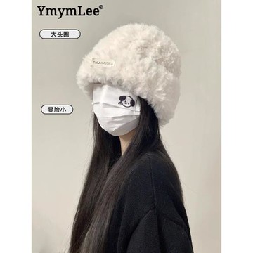 YmymLee日本設計師聯名款毛線帽女秋冬季毛絨針織帽子大頭圍冷帽