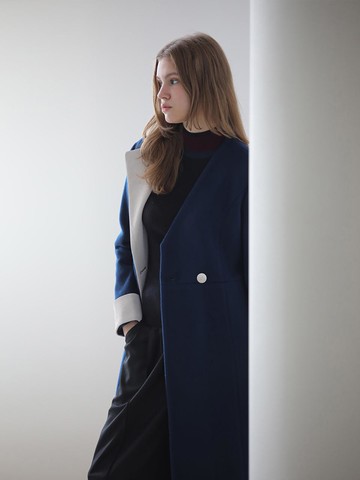 [CAIGIENNE] V-Neck Unbalanced Long Coat