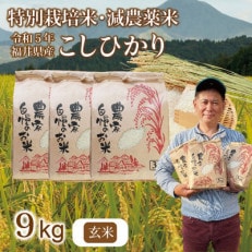 令和5年 新米 福井県産 栽培期間中農薬を減らして栽培したこしひかり 9kg(玄米)