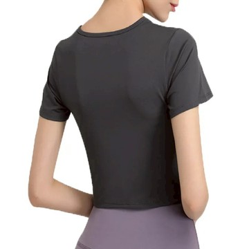 【AREX SPORT】彈力圓領親膚透氣速乾下擺交叉露腰短袖瑜珈跑步運動上衣 M-XL AS-7464-廠商直送