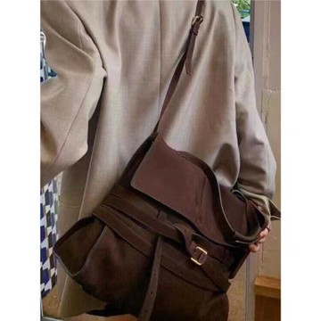 THREE新品網紅同款時尚百搭麂皮絨大小號撞色設計單肩斜挎包包