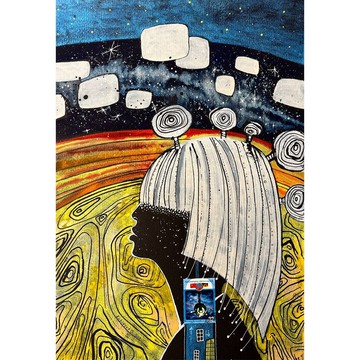 太空女孩畫作 原創藝術 奇幻壁飾 黑紙藝術品