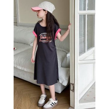 女童夏裝連衣裙2025新款網紅兒童長裙夏天T恤裙夏季女孩洋氣裙子