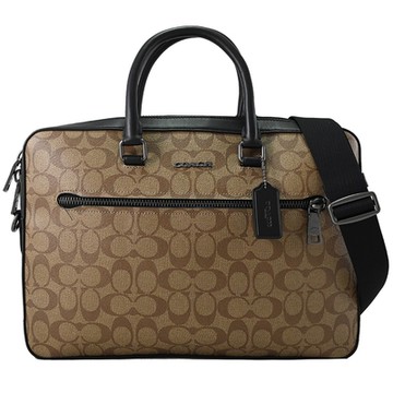 COACH ETHAN 經典C LOGO印花寬背帶商務兩用公事包(駝/黑)