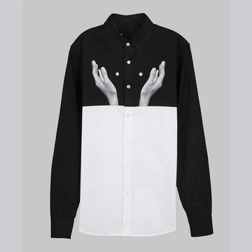 【摩達客】韓國進口EXO合作設計品牌DBSW Button Juggler扣子戲法黑白時尚純棉男士修身長袖襯衫