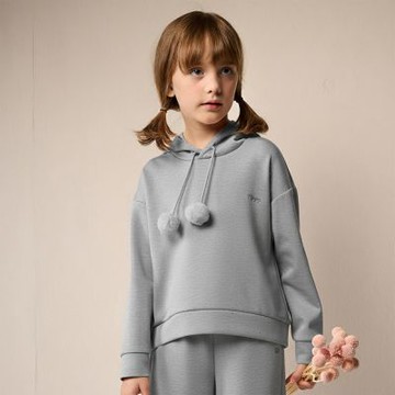 PIPPY 俏麗休閒風落肩連帽綁帶長袖上衣 灰-145