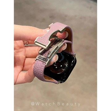 當天出貨 荔枝紋 真皮錶帶 C扣磁吸錶帶 適用Apple watch S10 9/8/7錶帶 46 45 49mm 錶帶