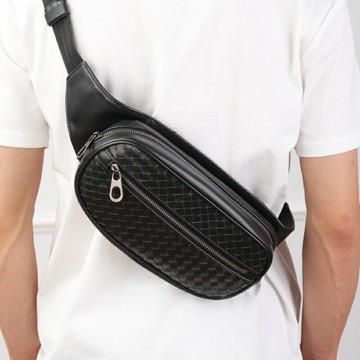 【巴黎精品】現貨+預購 真皮編織胸包真皮胸背包真皮革側背包腰包隨身包-輕巧大容量男女包包1色a1ke86