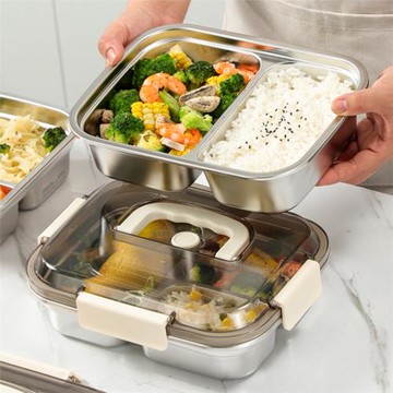 304不銹鋼保鮮盒大容量1600ML可微波爐加熱上班族便當盒分格飯盒