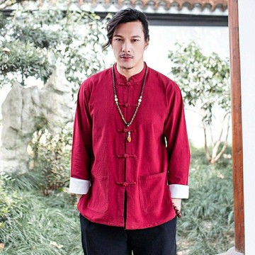 【新品上市】中國風春秋新款男式立領中式改良盤扣棉麻6色襯衫男裝襯衫唐裝男