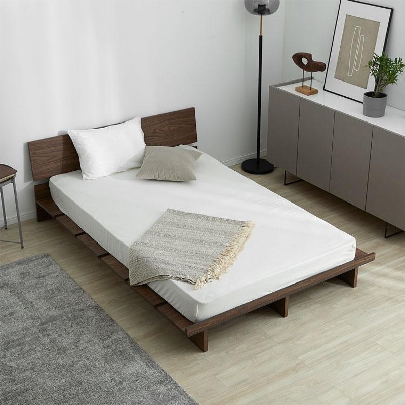 ロウヤ ベッドフレーム セミダブル ウォルナット(幅DIY加工済み) SS/S