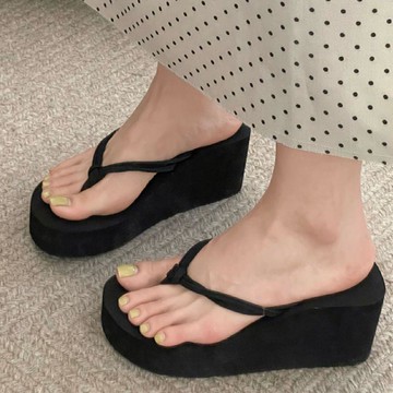 爆款直降價 拖鞋 人字拖 厚底 外穿 韓版雙帶人字拖女外ins趙露思同款厚底夏季夾腳沙灘涼拖鞋7CM高跟
