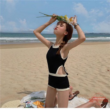 泳衣女夏保守少女小胸聚攏露背連體遮肚顯瘦泡溫泉韓國ins游泳裝