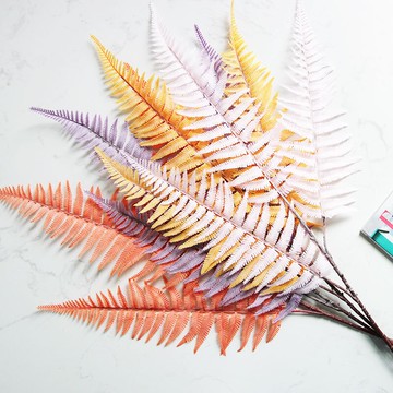 彩色高枝三叉波斯葉厥葉仿真葉子客廳落地插花設計裝飾婚禮慶布景