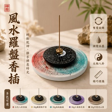 台灣出貨✨ 合金雙層圓盤香插 樹脂底座太極羅盤 可拆卸五孔線香托 漸變水墨風水擺件 桌面茶室雅器