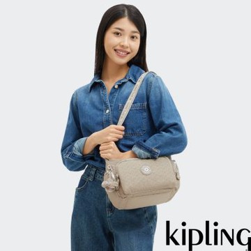 『牛角包』Kipling 深米色老花輕巧多袋實用側背包-GABB S