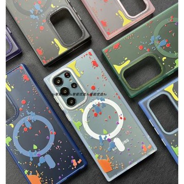 三星s23Ultra手機殼磁吸MagSafe充電涂鴉s22Ultra膚感22+磨砂三星24防指紋23+全包大孔裸機防摔保護殼