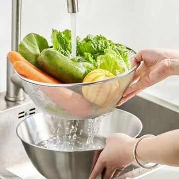 特惠 316不銹鋼瀝水籃兩件套家用廚房漏盆洗菜細孔瀝水籃漏水淘米過濾