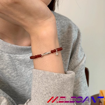 M.e.【24H出貨】紅瑪瑙手鍊 年年有餘S925鍍銀串珠手環 水晶手鍊