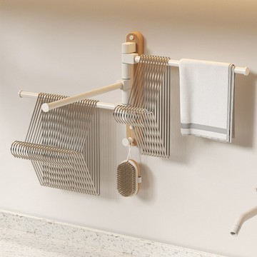 【含稅/免運】 旋轉毛巾架衛生間免打孔多桿浴巾收納掛架壁掛式浴室轉角毛巾掛桿