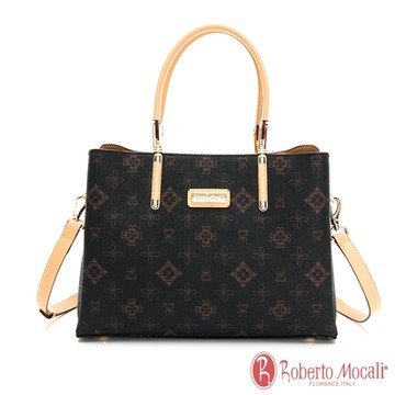 Roberto Mocali - 義大利諾貝兔黑金花紋系列單肩斜背兩用托特包
