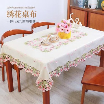 布藝桌布田園風繡花餐廳桌墊防塵長方形茶幾蓋巾輕奢高級感餐桌布