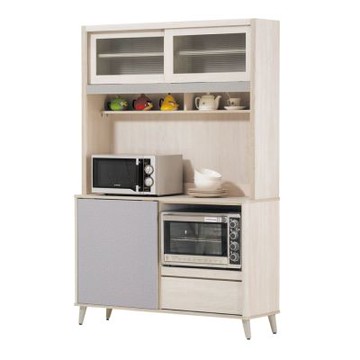 文創集 愛米利雙色4尺推門單抽拉盤高餐櫃組合-121x40x193cm免組