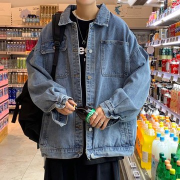 春秋季美式高街牛仔外套男寬松潮牌ins痞帥韓版潮流百搭夾克褂子
