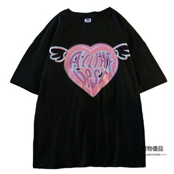 情侶寬鬆短袖上衣愛心T恤女夏季【聚物優品】