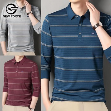 質感條紋透氣男長袖POLO衫