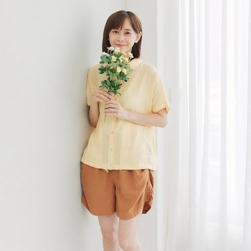 【Simply Yours】撞色車線亞麻襯衫 黃F