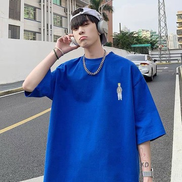 【臺灣出貨】150可穿 大尺碼純棉上衣 流行洋氣大碼100%全棉短袖 新款高街日式文藝寬鬆男士短袖t恤
