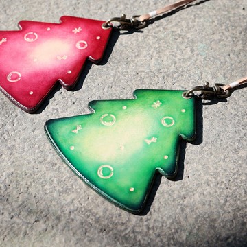 手染真皮聖誕樹行李吊牌 皮革吊飾 2種顏色 免費刻字 聖誕節禮物