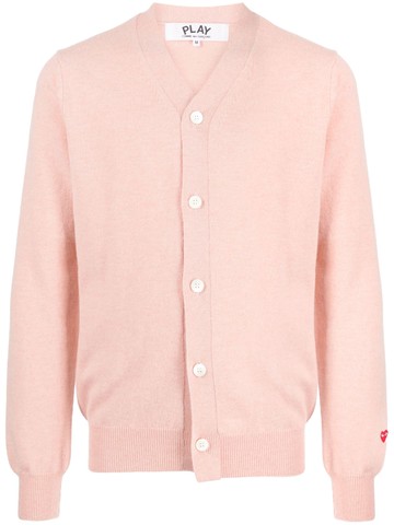 Comme Des Garçons Play - heart logo-patch wool cardigan - men - Wool - M - Pink