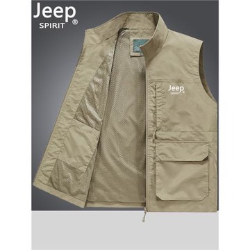 吉普男士馬甲春秋季速干坎肩多袋馬夾中老年爸爸男款釣魚外穿背心