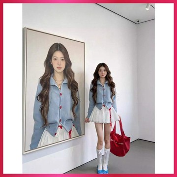 『ATC』2026春季新款翻領藍色針織開衫毛衣女秋冬軟糯外搭慵懶風外套上衣
