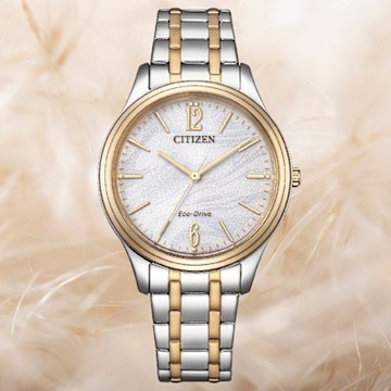 CITIZEN 星辰 ladyS系列 EM0416-78A 光動能銀白流沙時尚女士腕錶  白金色 34.0mm