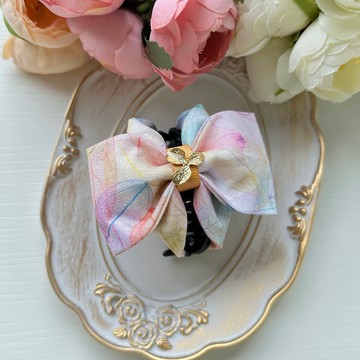 美國品牌棉布蝴蝶結抓夾髮夾髮飾-彩色葉拓