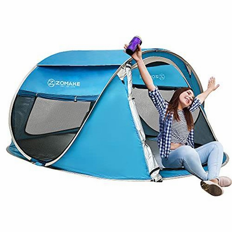 ZOMAKEワンタッチテント，3〜4人用シェードテント＆特大スペース