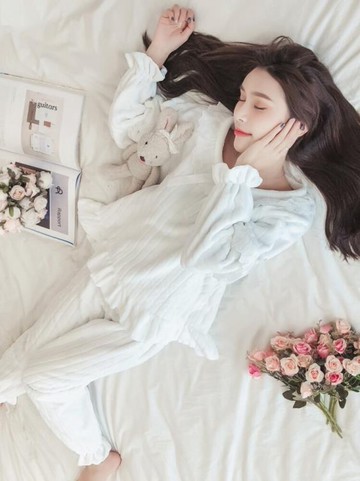 睡衣 珊瑚絨睡衣女秋冬季韓版清新學生加厚加絨法蘭絨公主風家居服套裝 歐歐流行館
